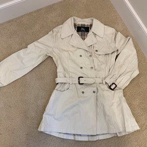 Burberry Grils Double Press Trench Coat in White with Cute Flare Back